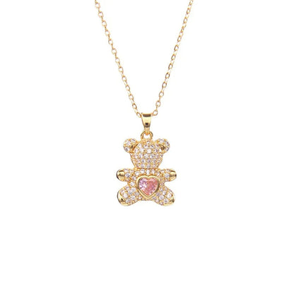 Stainless Steel Necklace With A Shiny Zircon Bear Pendant