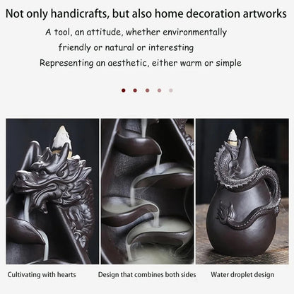 Ceramic Dragon Backflow Incense Burner Set