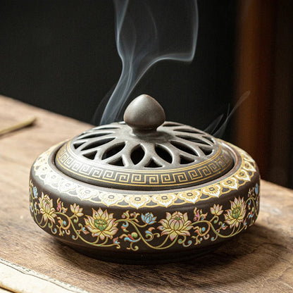 Ceramic Enamel Lotus Incense Burner